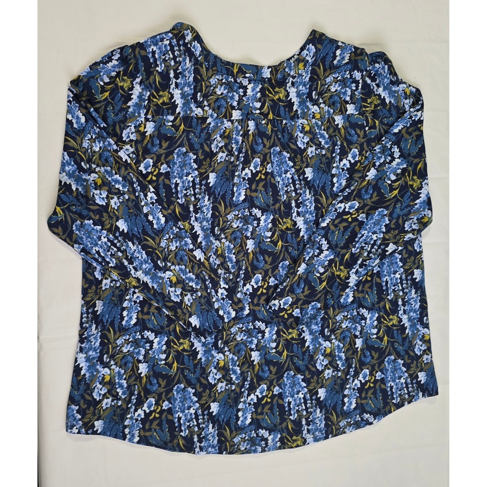Lands End Womens 2X Blue Floral Tencel Modal Henley Long Sleeve Blouse Top NWT - Picture 10 of 16